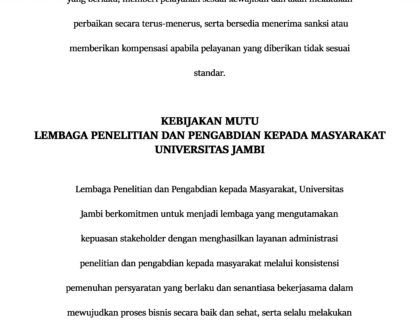 MAKLUMAT PELAYANAN DAN KEBIJAKAN MUTU LPPM