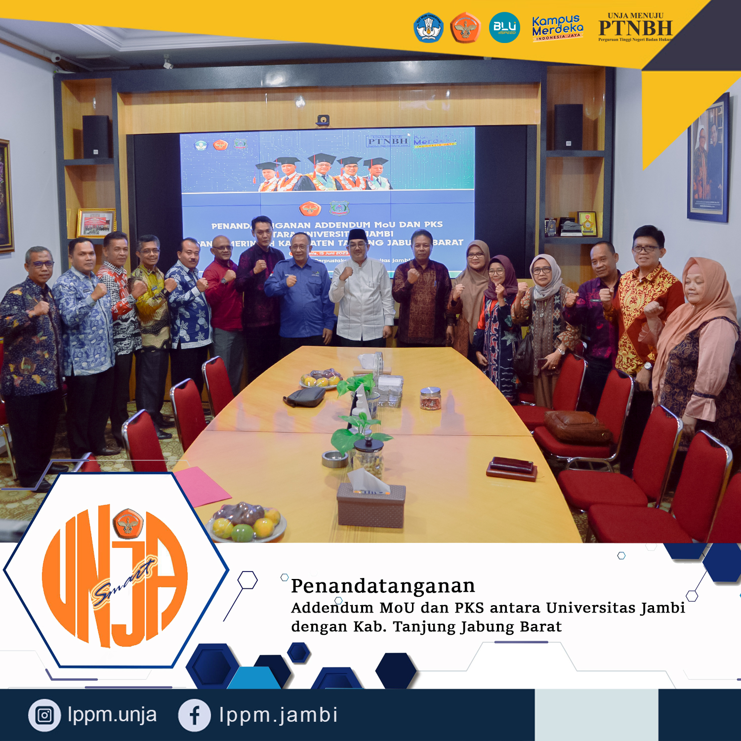 Penandatanganan Addendum MoU dan PKS antara Universitas Jambi dengan Pemerintah Kabupaten Tanjung Jabung Barat.