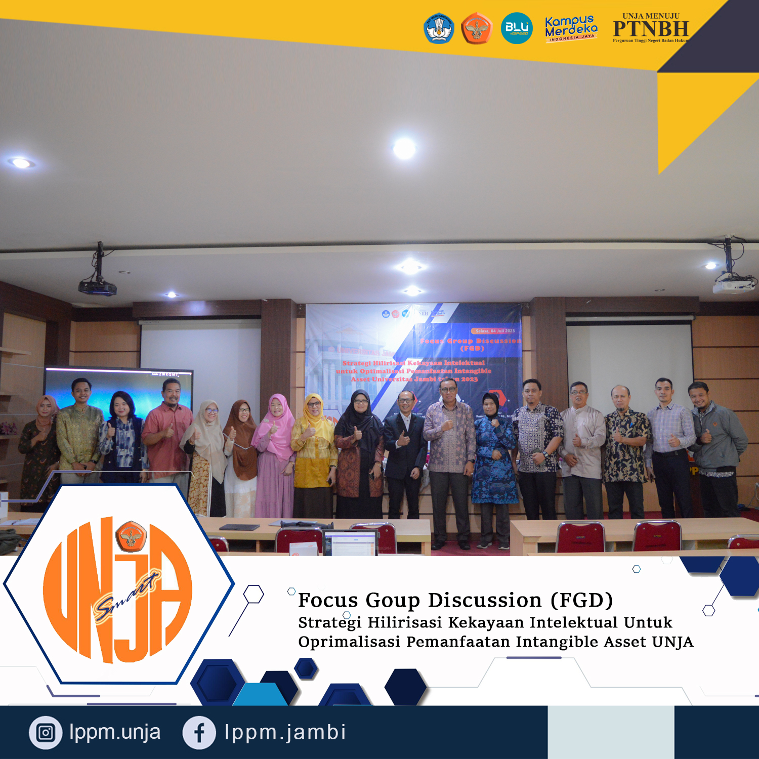 LPPM Universitas Jambi Dengan Pusat Studi Hak Kekayaan Intelektual melakukan forum group discussi (FGD) mengenai Strategi hilirisasi kekayaan intelektual untuk optimalisasi pemanfaatan intangible asset universitas jambi