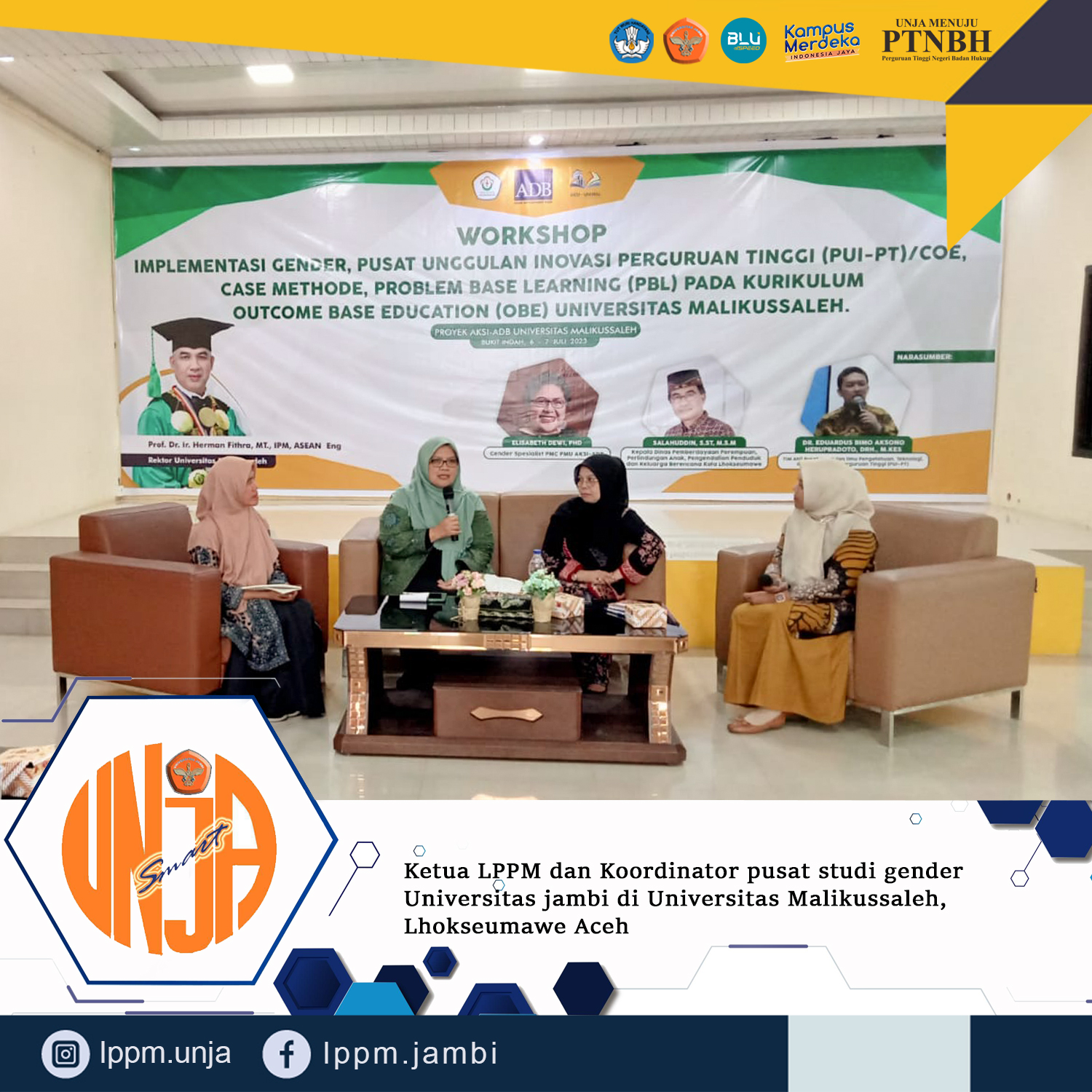 Pemaparan mengenai program pusat studi gender di Universitas jambi oleh ketua LPPM dan Koordinator pusat studi gender Universitas jambi di Universitas Malikussaleh, Lhokseumawe Aceh